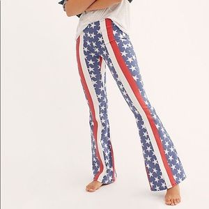 Free People Stars And Stripes Fourth Of July Penny Pull On Flare Pants Size 26